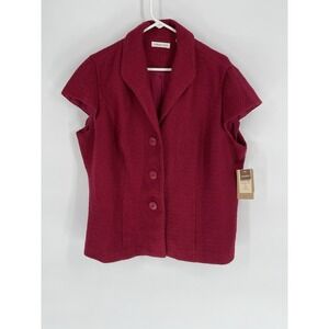 NWT Coldwater Creek Womens 20W Jacket Pebbled Boucle Red Button Up Cap Sleeve